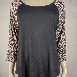 Betsey Johnson black animal print lace heart long sleeve shirt blouse Medium